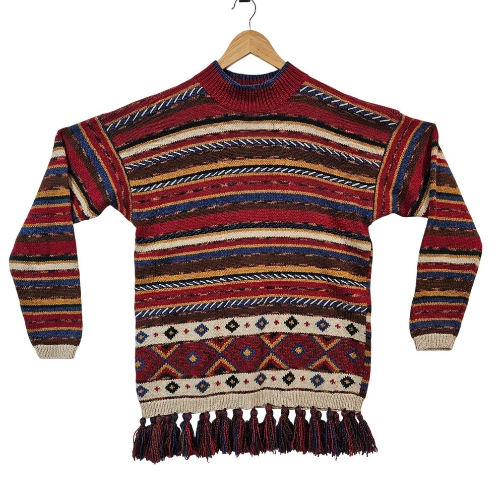 Vintage Lizwear‎ Womens 3D Geometric Knit Sweater Small Western Cabincore